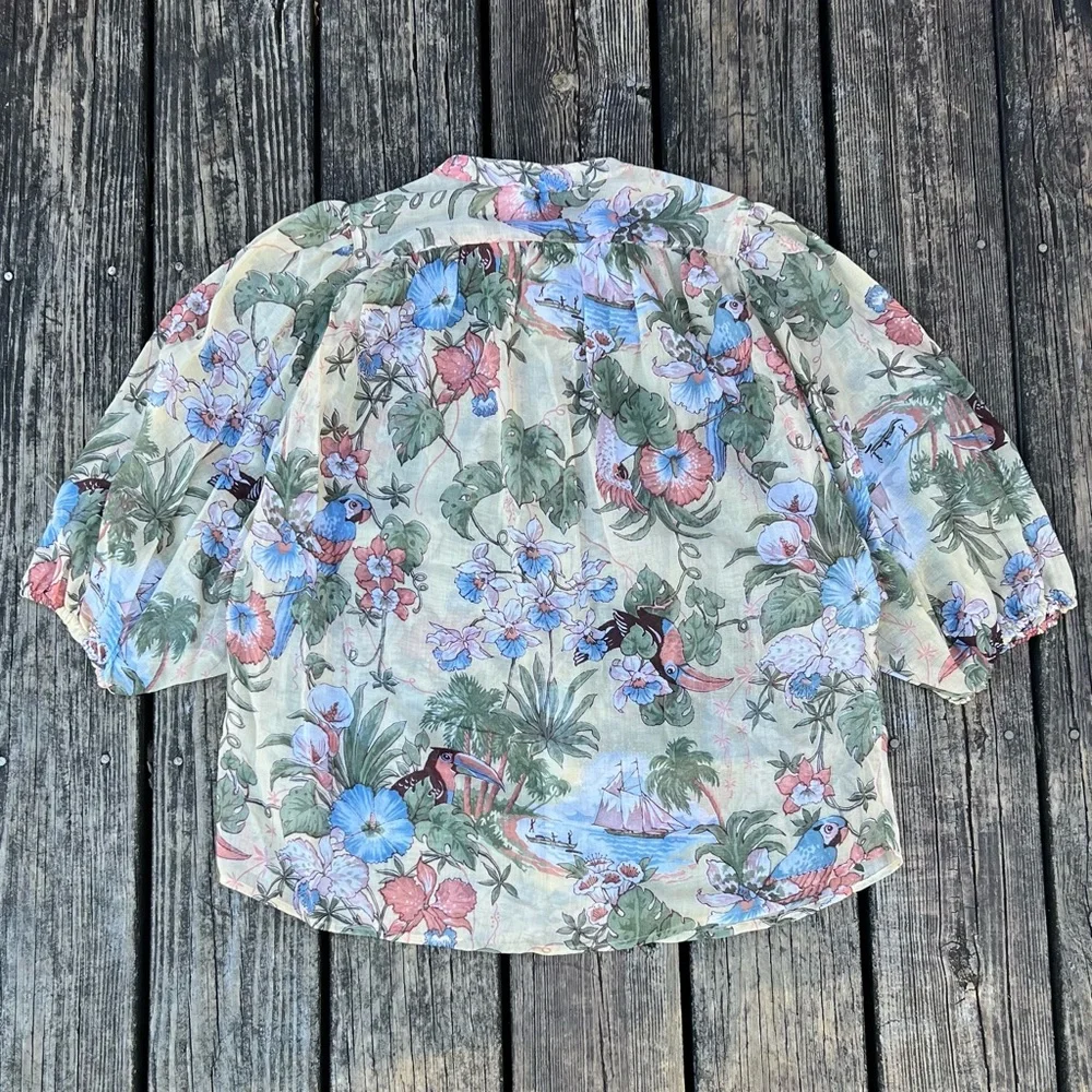 Vintage 70s Peplum Sleeve Semi Sheer Blouse - Picture 4 of 4